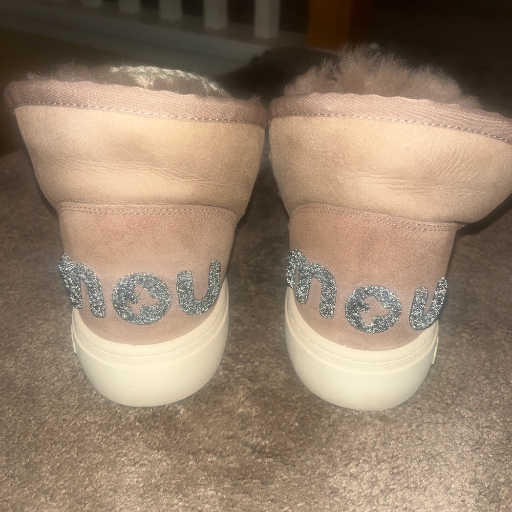 Mou Pink Shearling-Lined Ankle Booties with Glitter Logo